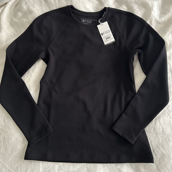 Figs Tops - FIGS Black Long Sleeve Waffle Knit Underscrub Top women’s size S